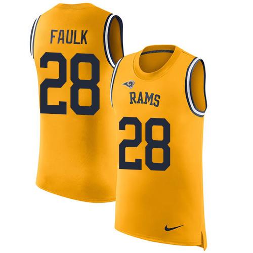 Nike Rams #28 Marshall Faulk Gold Men's Stitched NFL Limited Rush Tank Top Jersey - Click Image to Close